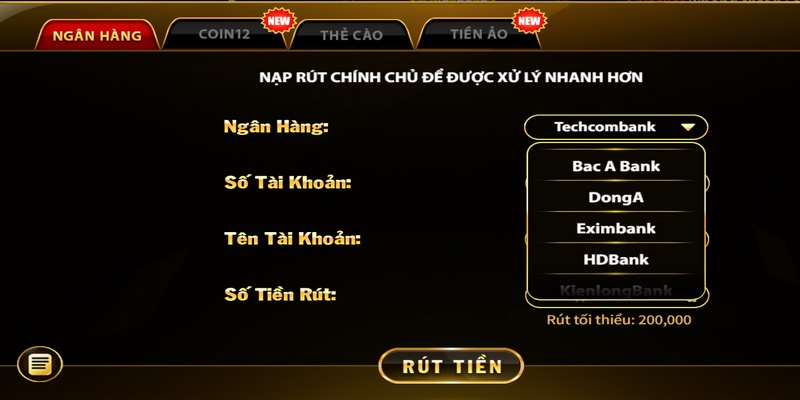 Nếu thực hiện với số tiền lớn thì game thủ hãy thao tác qua ngân hàng